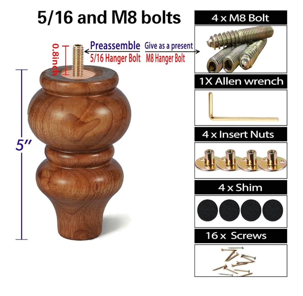 Wood Couch Legs/Feet 5in