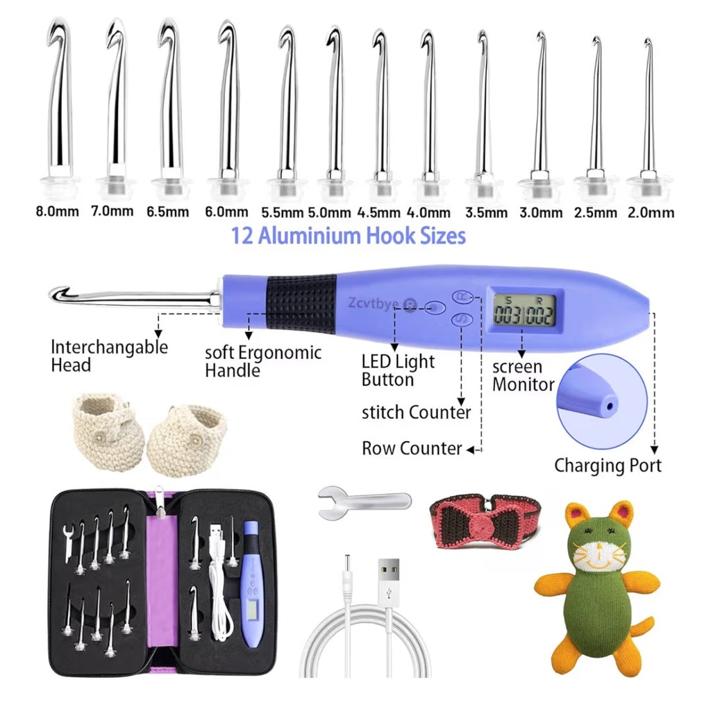 Counting Vrochet Hook Set with Case (12 metal heads)