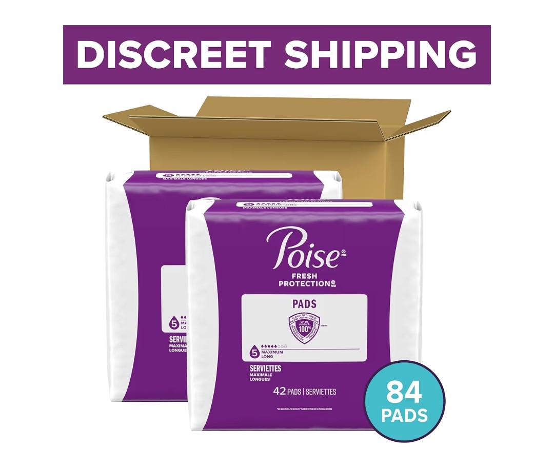 Poise Incontinence & Postpartum Pads, 5 Drop Maximum Absorbency, 84 Count