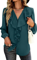 Women's Ruffle Front Button Down Blouse (Small)