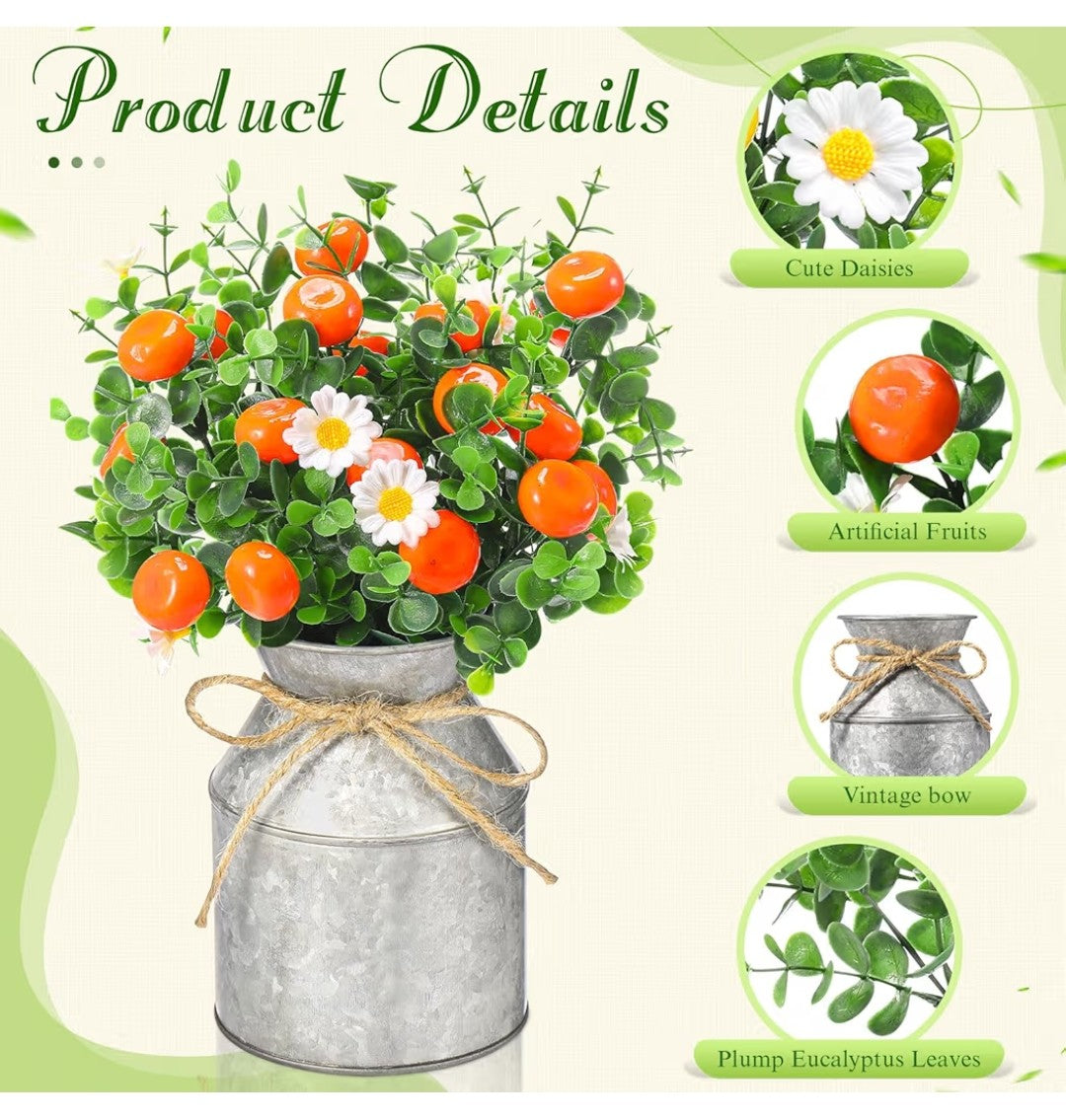 Artificial Fruit Daisy Plant with Metal Buckets (6 sets)