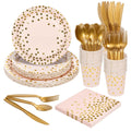 175pcs Pink Gold Foil Polka Dot Party Tableware Set
