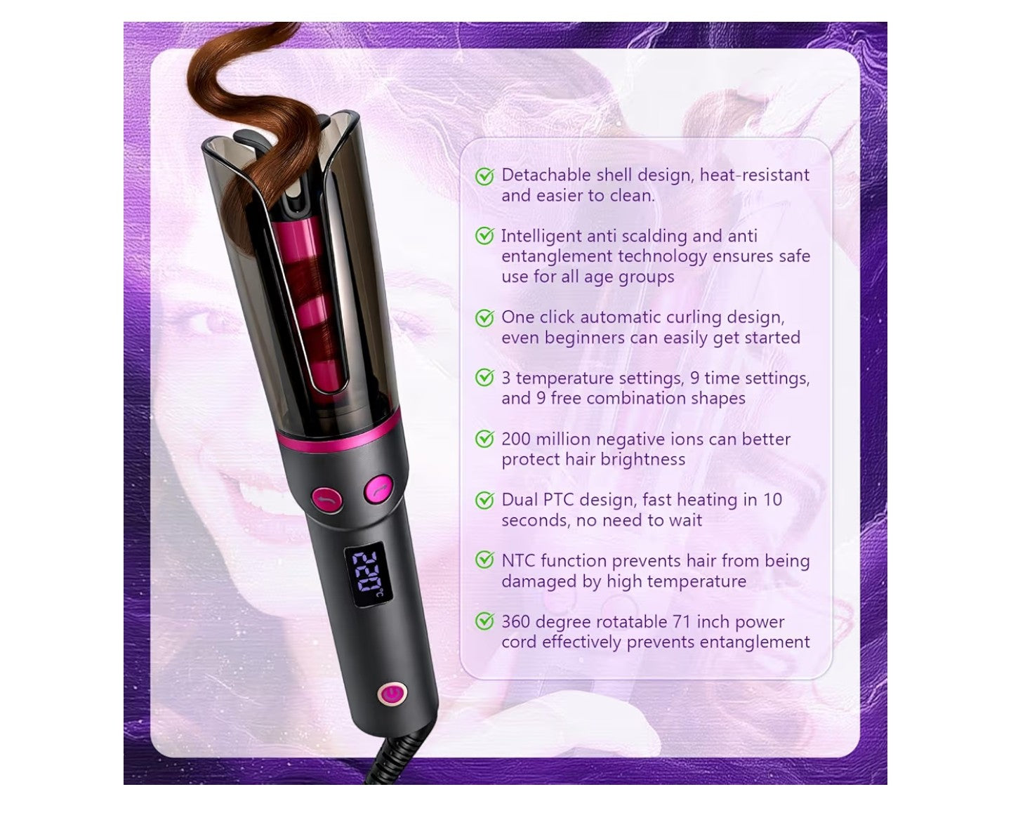 Automatic Curling Iron, Smart Anti-Tangle Hair Curler