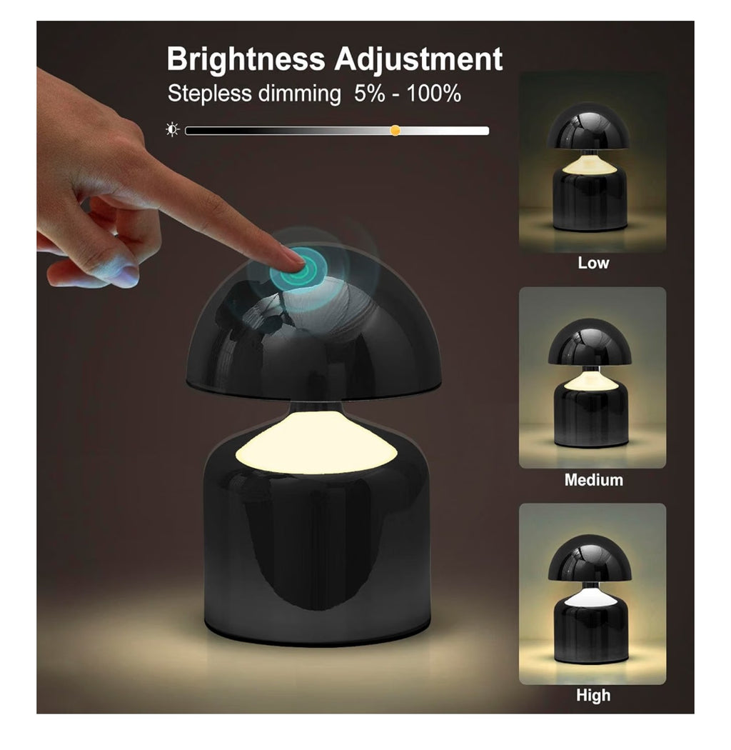Modern Cordless Mushroom Small Table Lamp Touch LED Lamps, 3-Way Dimmable .