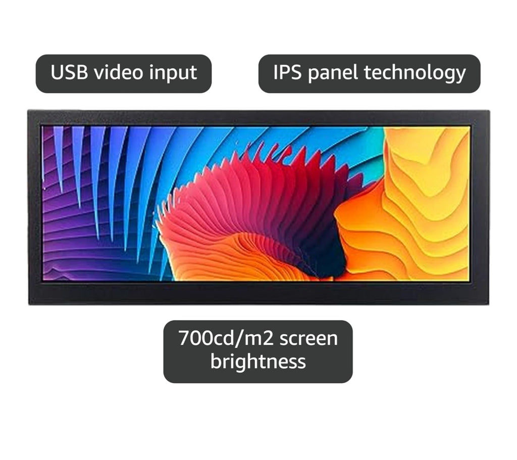 VSDISPLAY 12.3'' Portable IPS LCD Monitor 1920x720 Stretched Bar Display