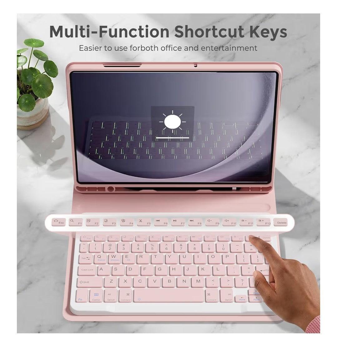 Wireless Keyboard Case & Mouse Combo Samsung Galaxy Tab S10, S9, S8 (Pink)