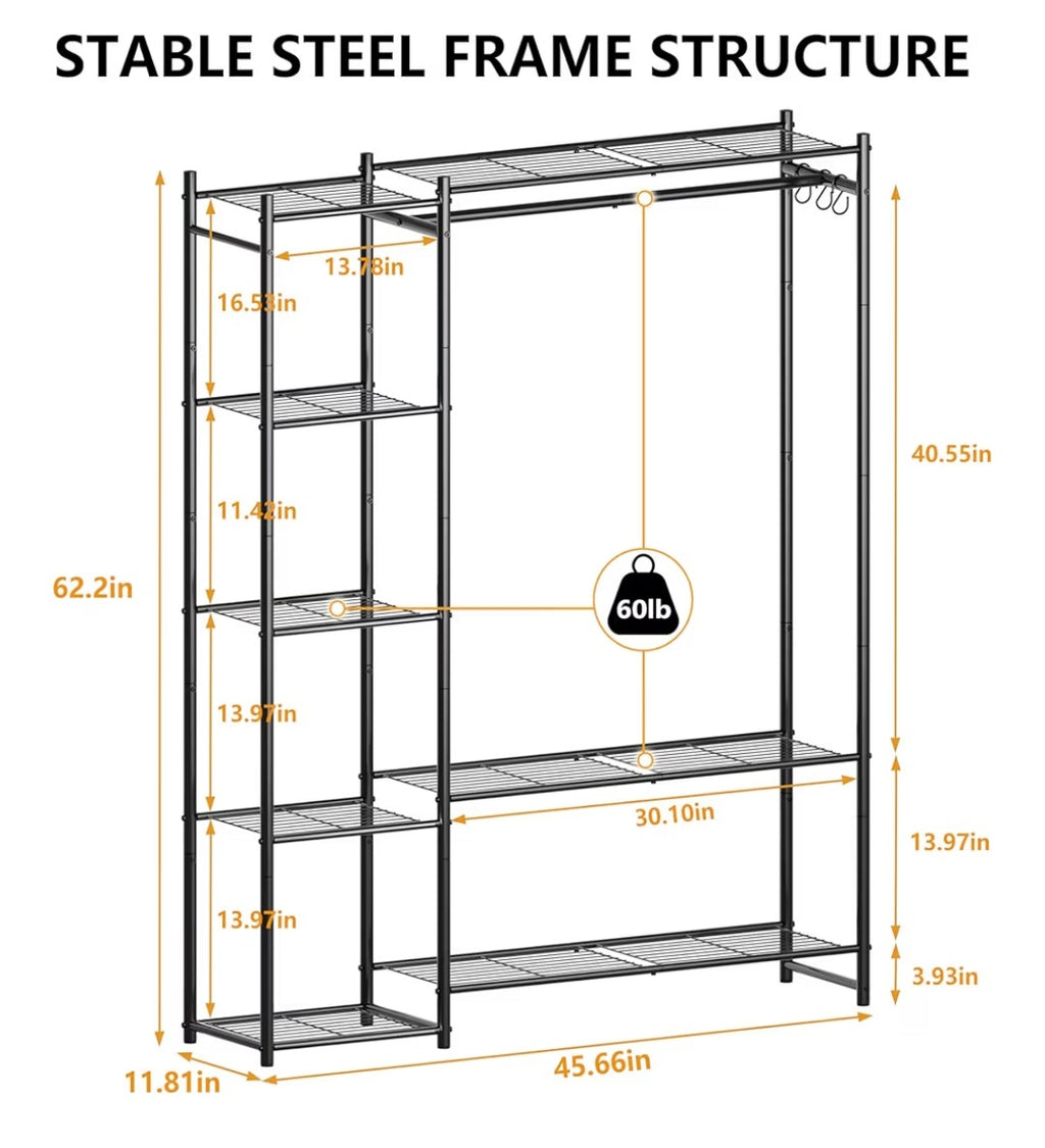 Wardrobe Closet, Portable Clothes Rack 4-Tiers