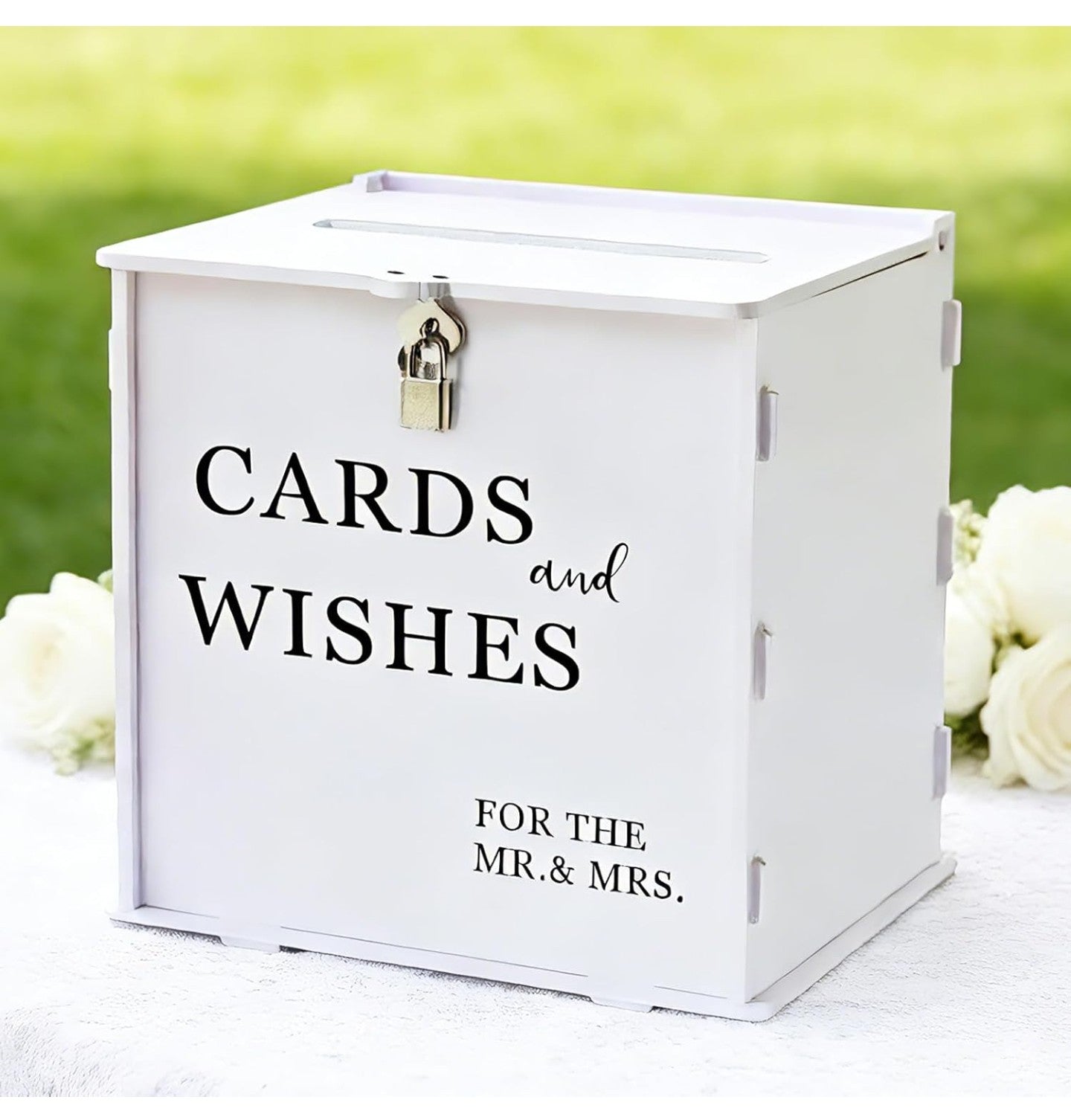 White Wedding Card Box with Slot & Lock