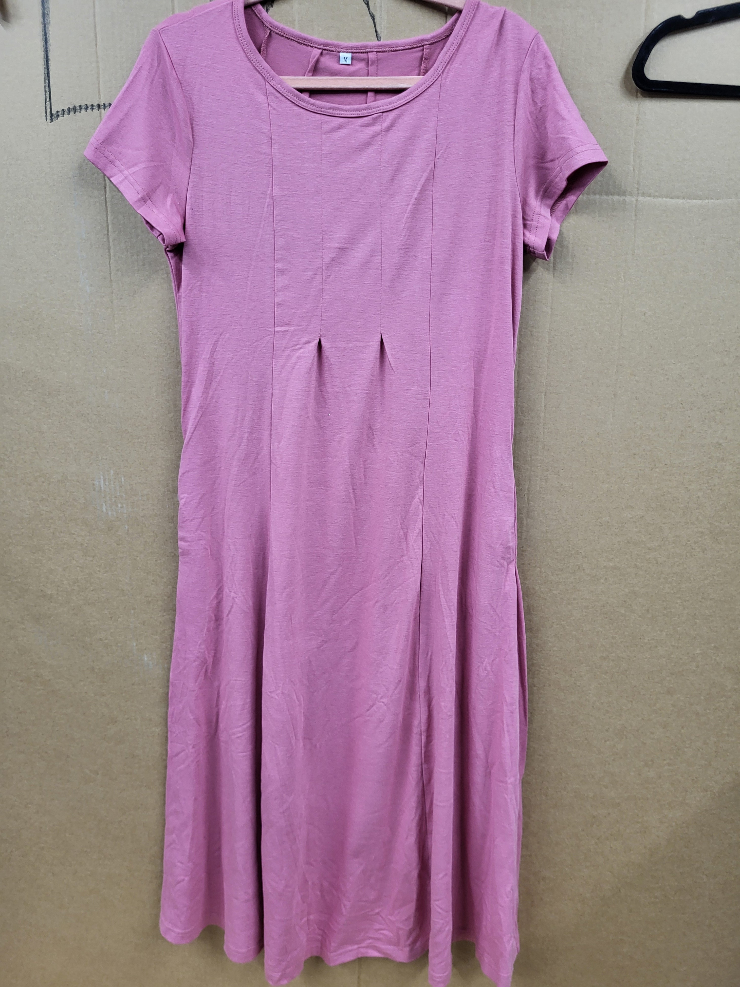 Casual Loose Plain Pleated Dress (Medium)