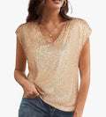 Sequin V Neck Short Sleeve Blouse (Small)