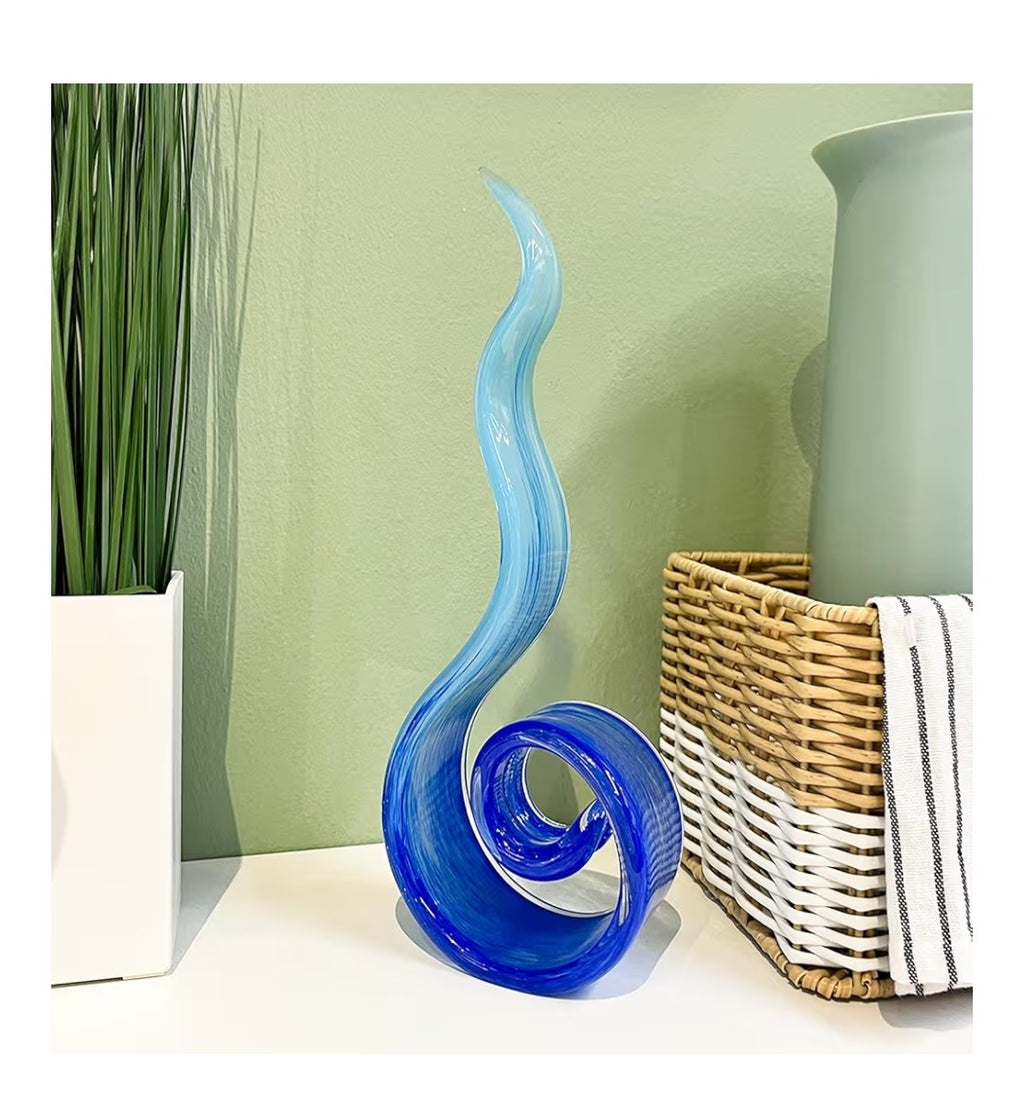 Hand-Blowm Glass Sculpture 11.4in (Ocean Blue)
