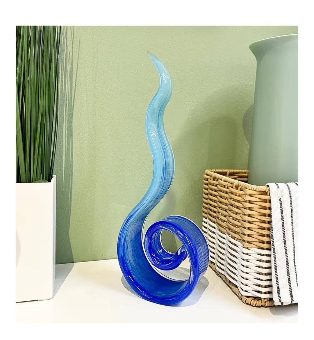 Hand-Blowm Glass Sculpture 11.4in (Ocean Blue)