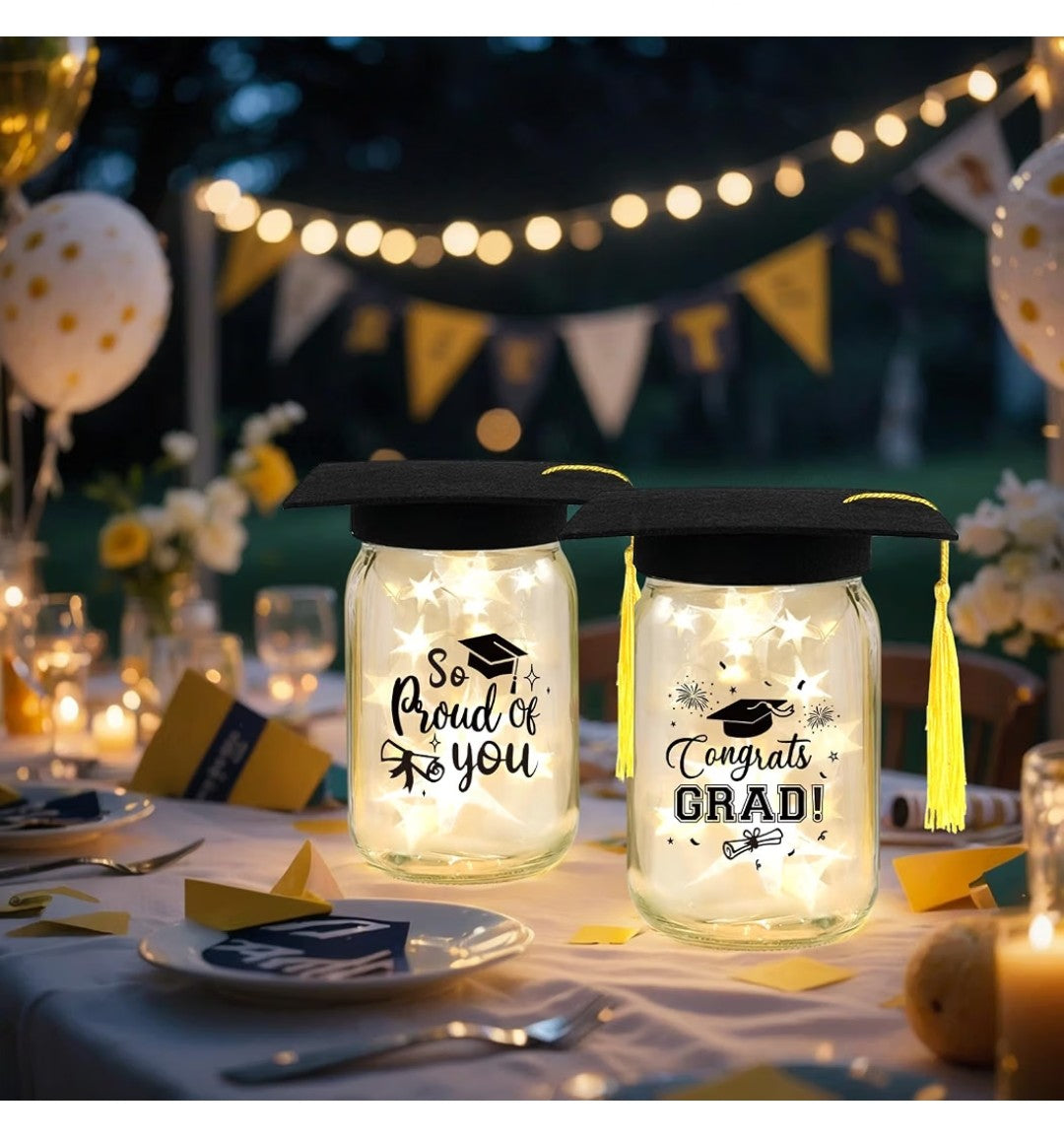 Mason Jar Graduation Cap Centerpieces set of 6