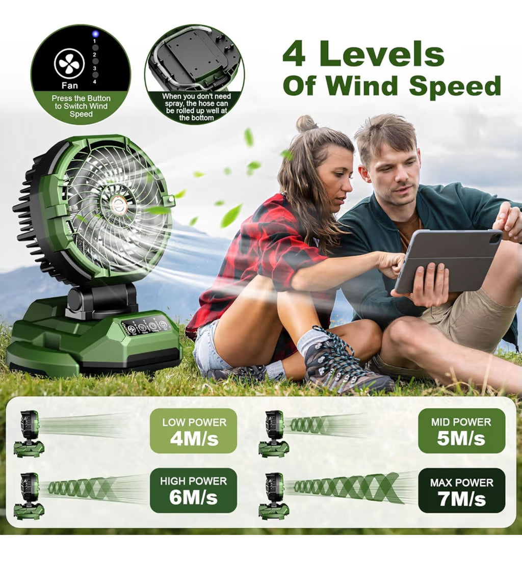 (New sealed box). Portable Misting Fan with 25L Bucket, 30000mAh Rechargeable Battery