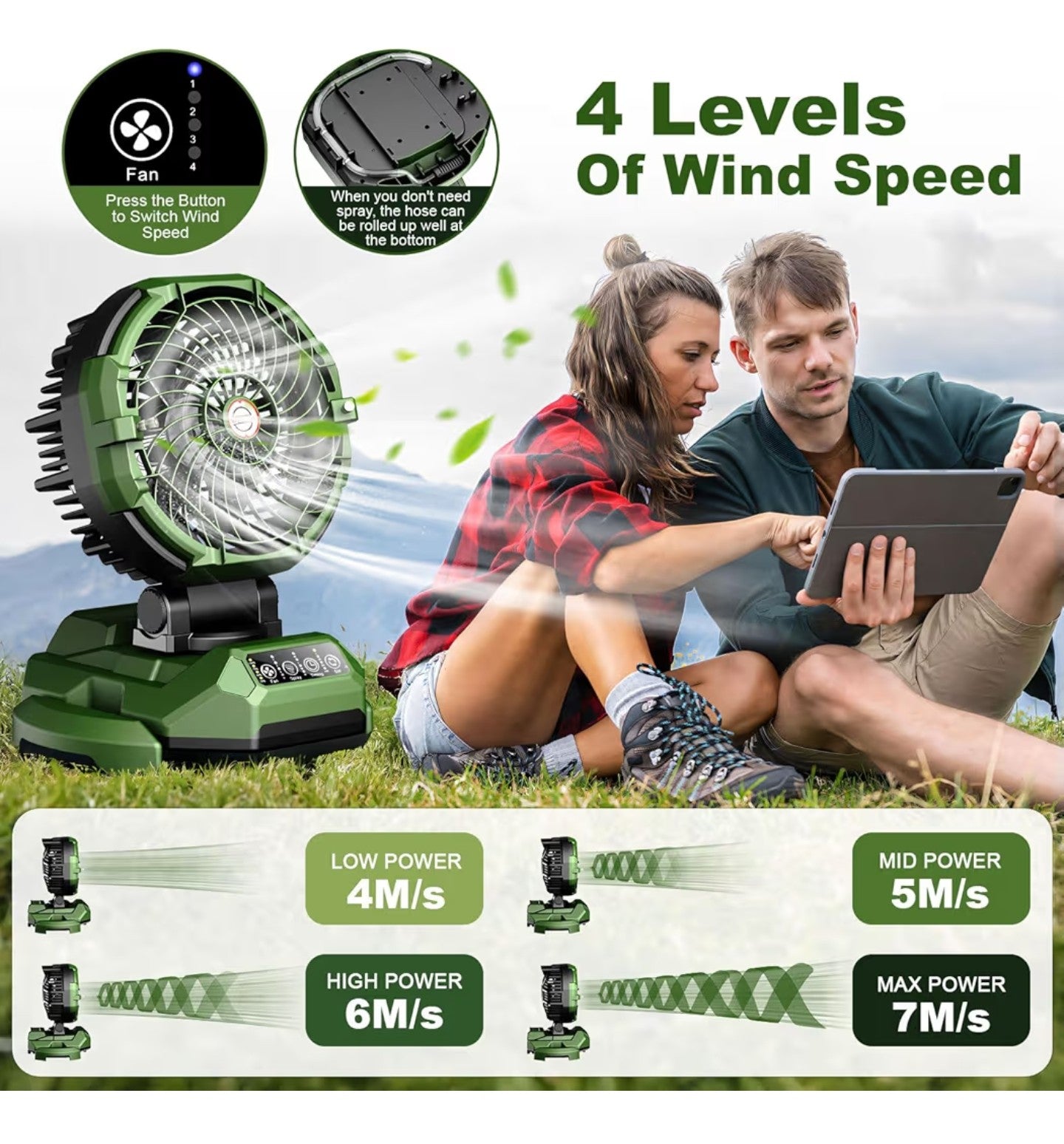 (New sealed box). Portable Misting Fan with 25L Bucket, 30000mAh Rechargeable Battery