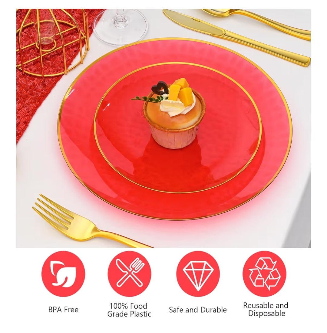 Red Plastic Plates 72pc