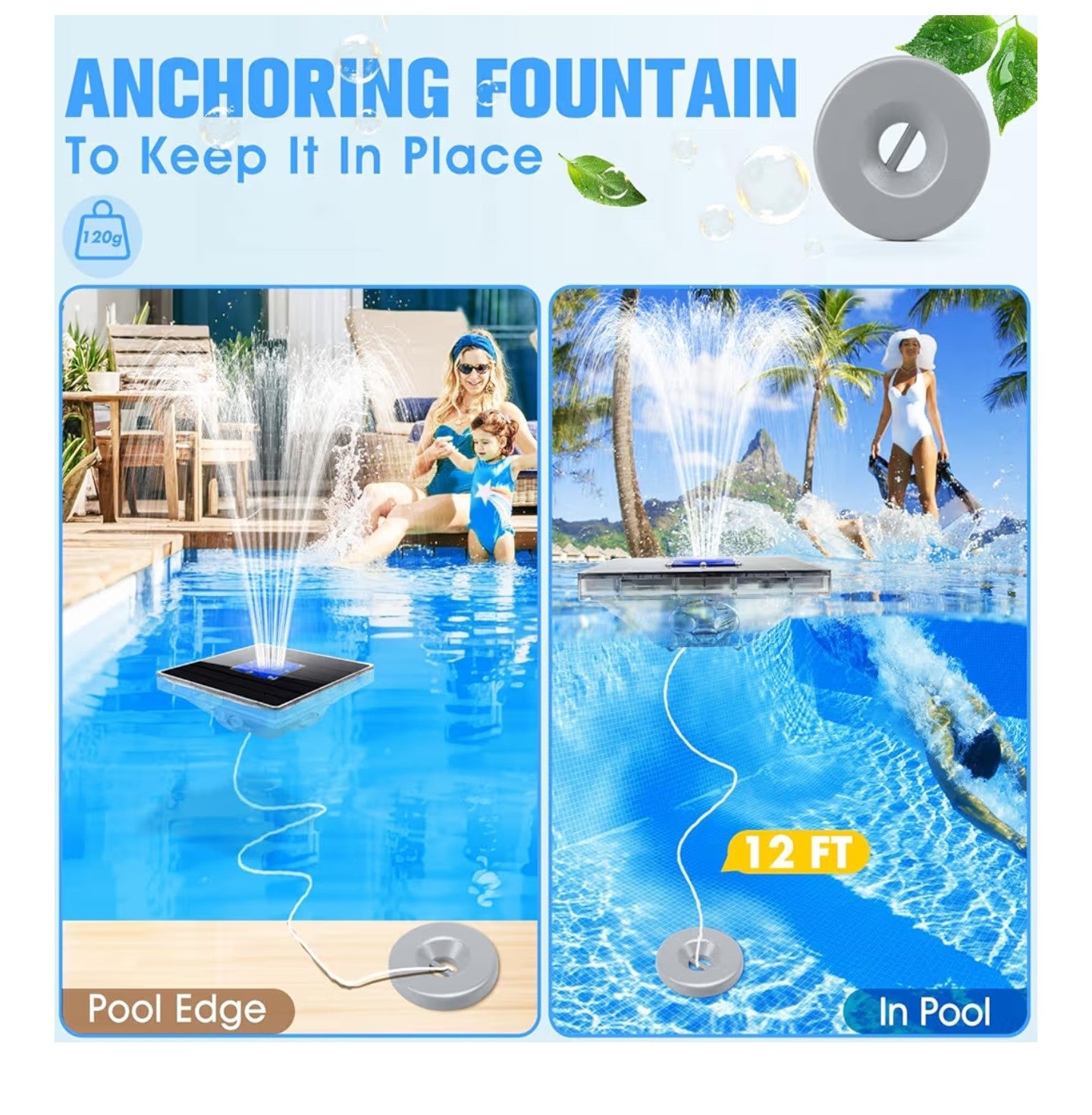 Solar Pool Fountain with Light Show,2026 Upgraded