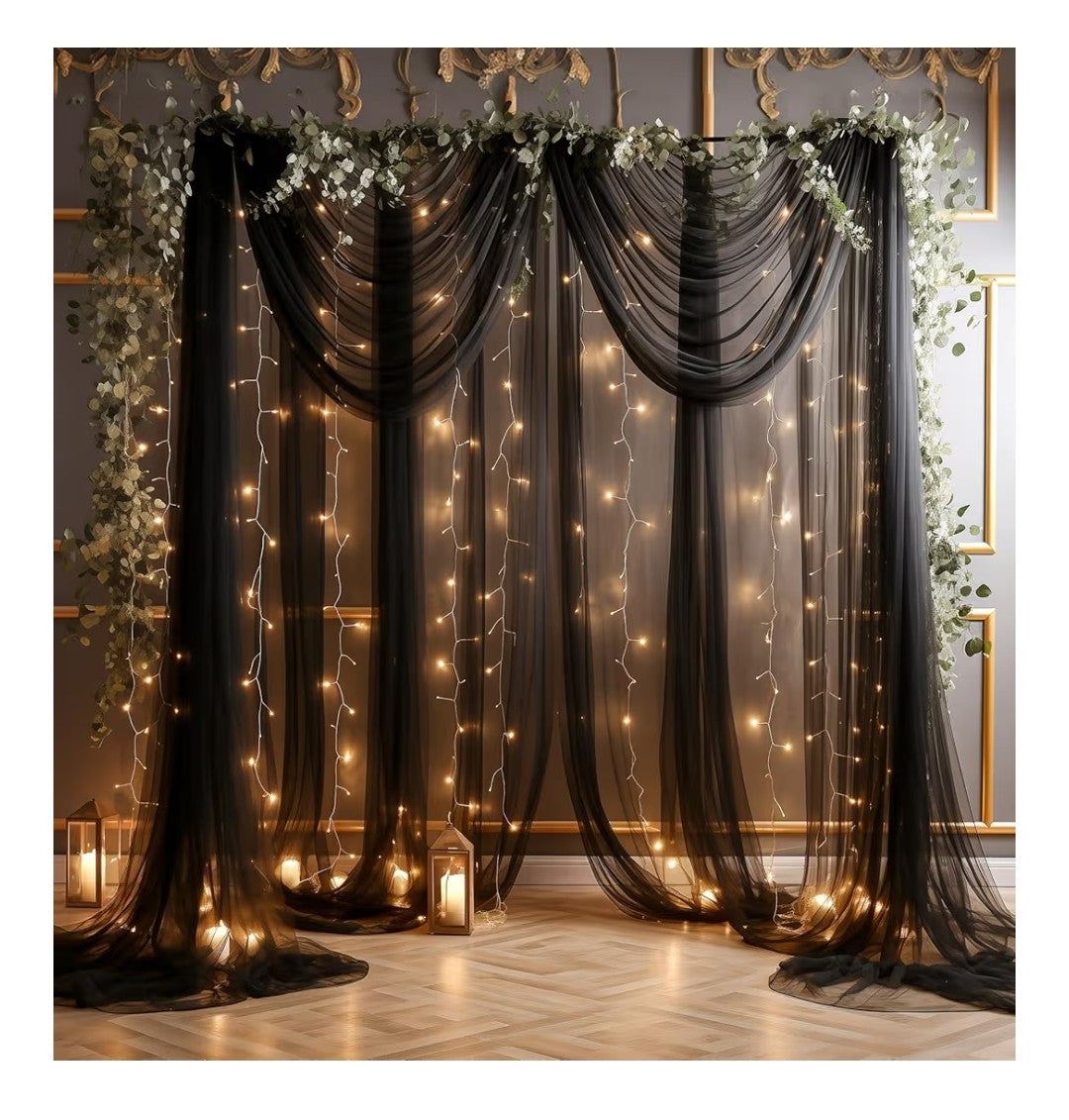 Black Backdrop with String Lights 5x8ft 2 pack