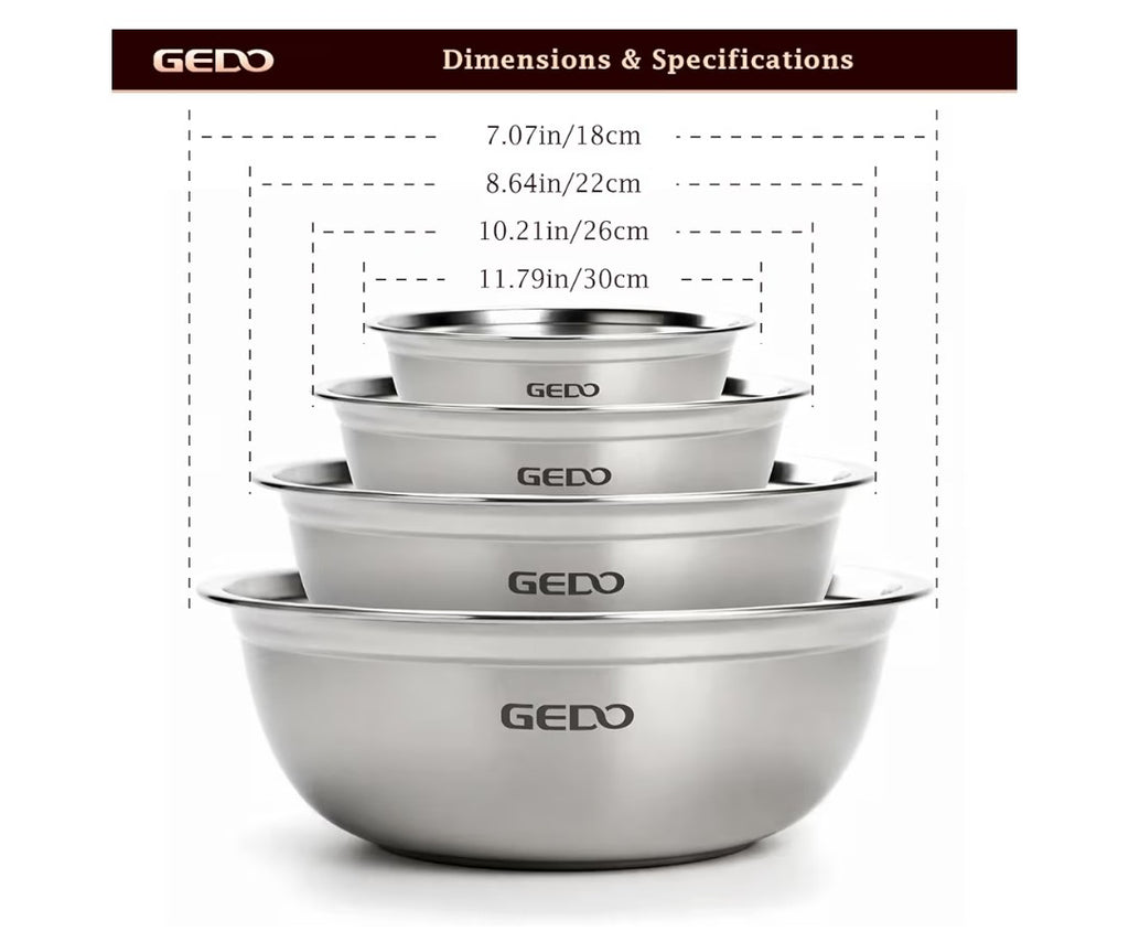 Gedo Stainless Steel 4pc Mixing Bowls
