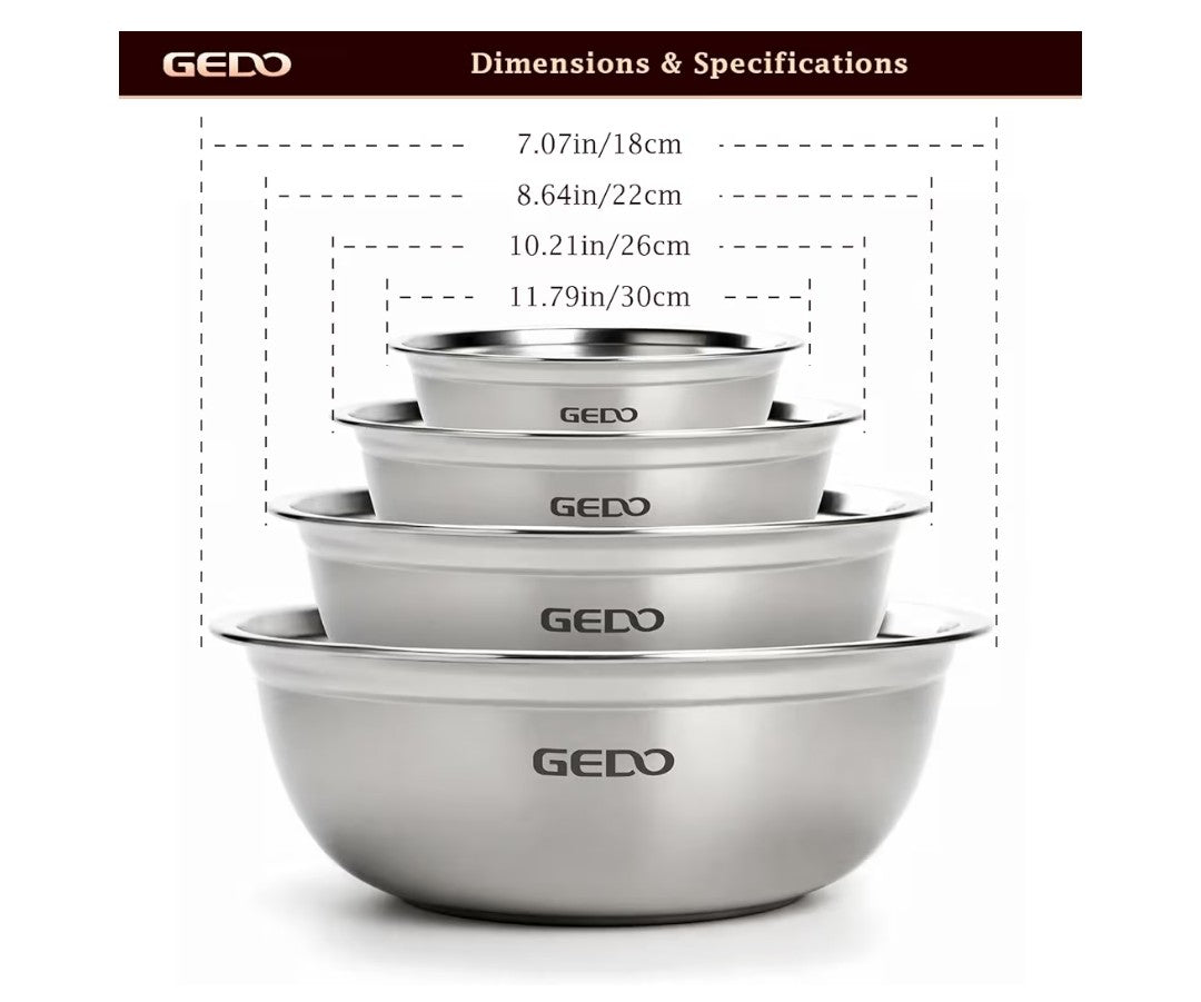 Gedo Stainless Steel 4pc Mixing Bowls