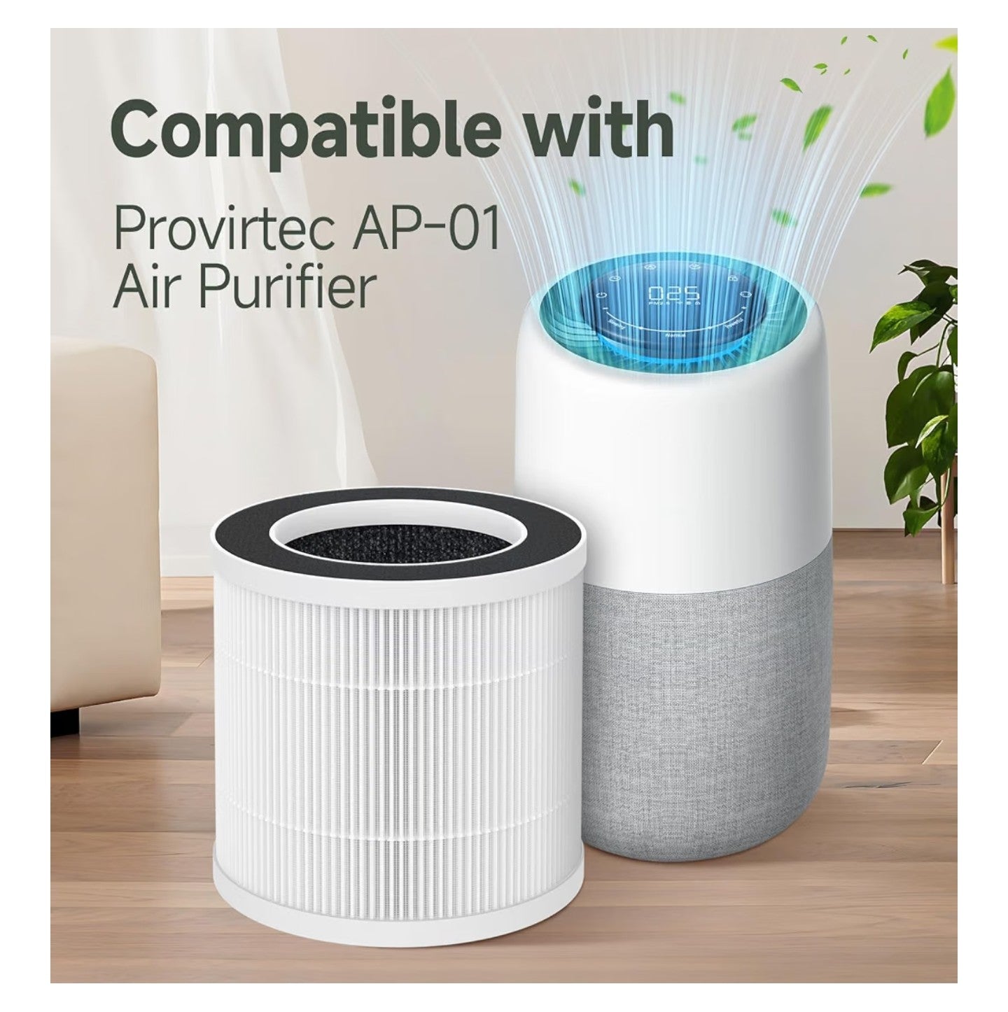 AP-01 Replacement Filter Compatible with Provirtec AP-01 Air Purifier, 4-in-1 H13 True HEPA Filter with Activated Carbon, 2 Pack