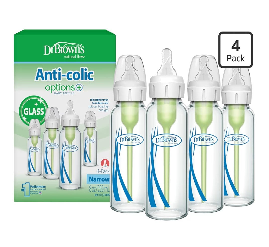 Dr. Brown's Anti-Colic Baby Bottles 8oz Narrow Glass