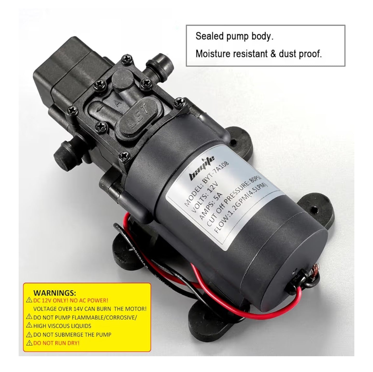 12V DC Water Transfer Pump with 2 Hose Clamps.