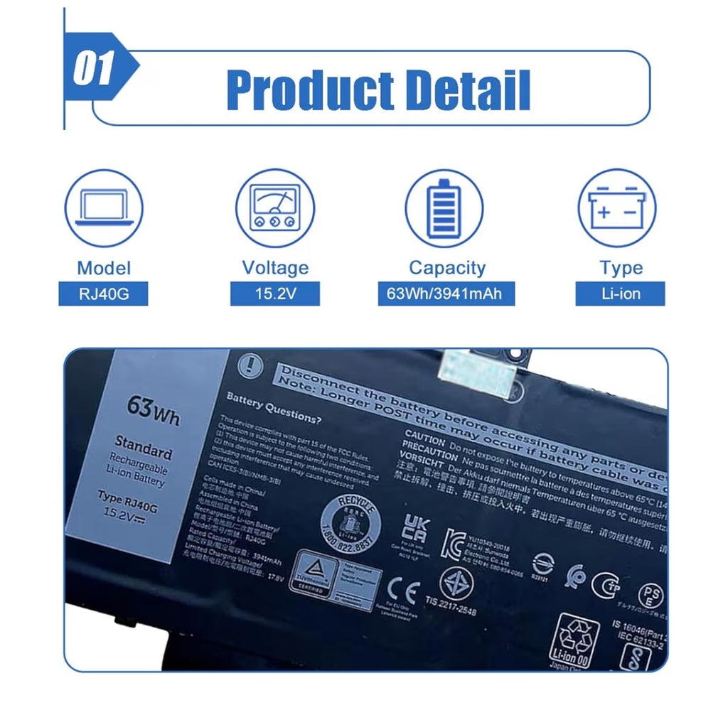 63Wh RJ40G Laptop Battery