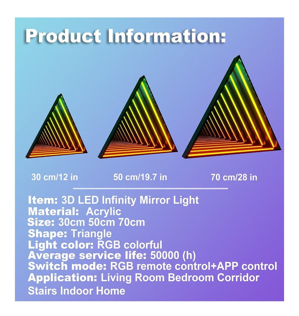 3D Infinity Mirror Light, 12" Triangle LED Tunnel Wall Light with 358 LEDs