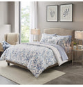 Madison Park Essentials Cozy Bed in a Bag Reversible Comforter with Complete Sheet Set - Modern Botanical Print All Season Cover, Shams, Decorative Pillow, Queen(90"x90"), Blue 8 Piece