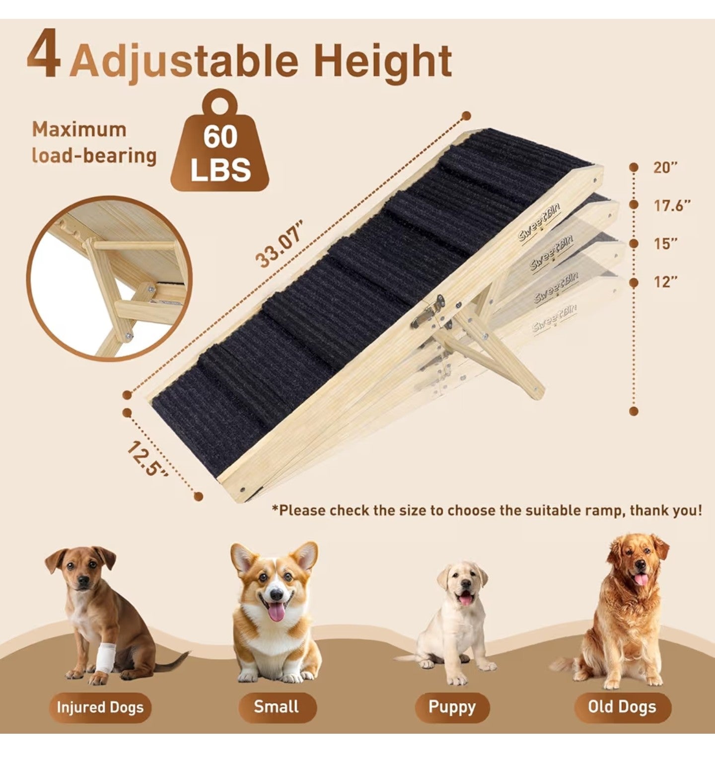 2026 Upgraded Dog Ramp for Couch - Foldable Small Dog Ramp.