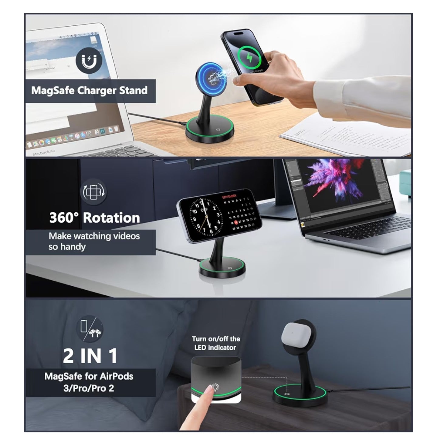 Magnetic Wireless Charger Stand 15W Fast Mag-Safe Charger.