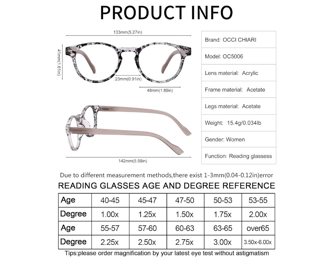 Occi Chiari Round Readers (+2.50 Magnification)