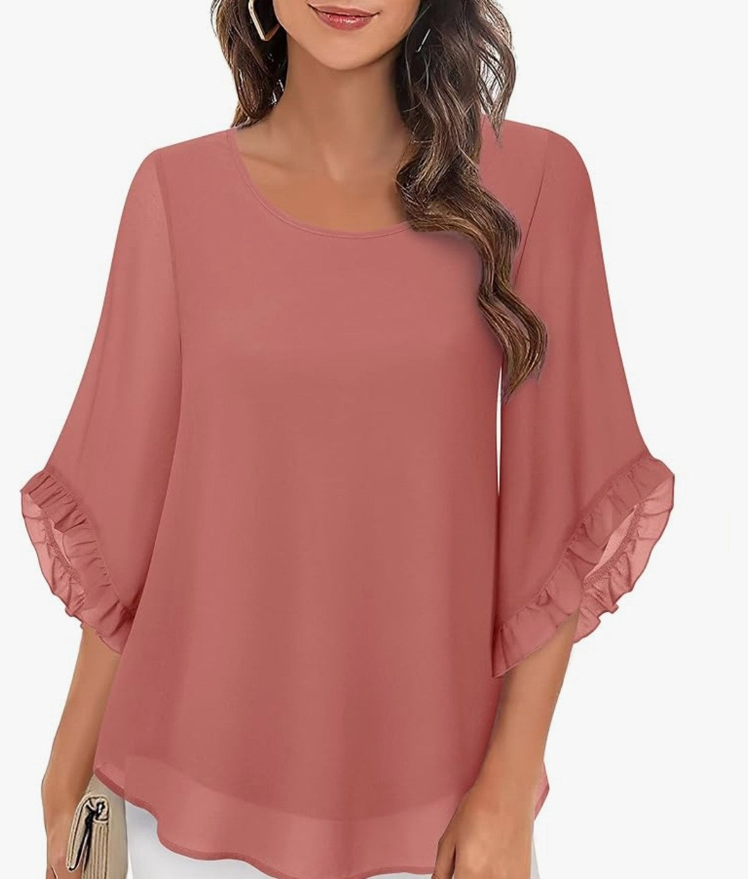 3/4 Ruffle Sleeve Blouse (Large)