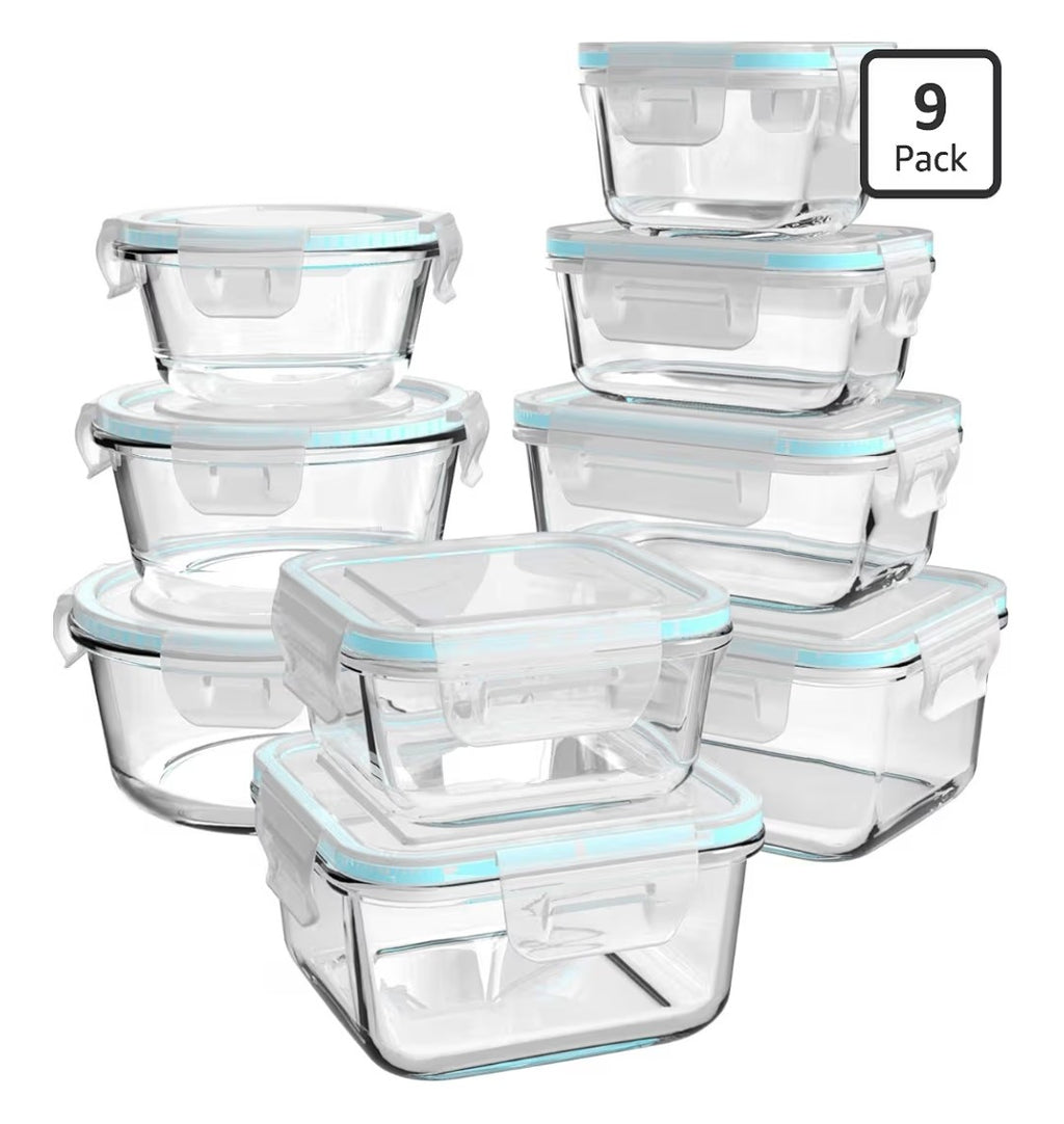 Glass Food Storage Containers 9 Containers and 9 Lids