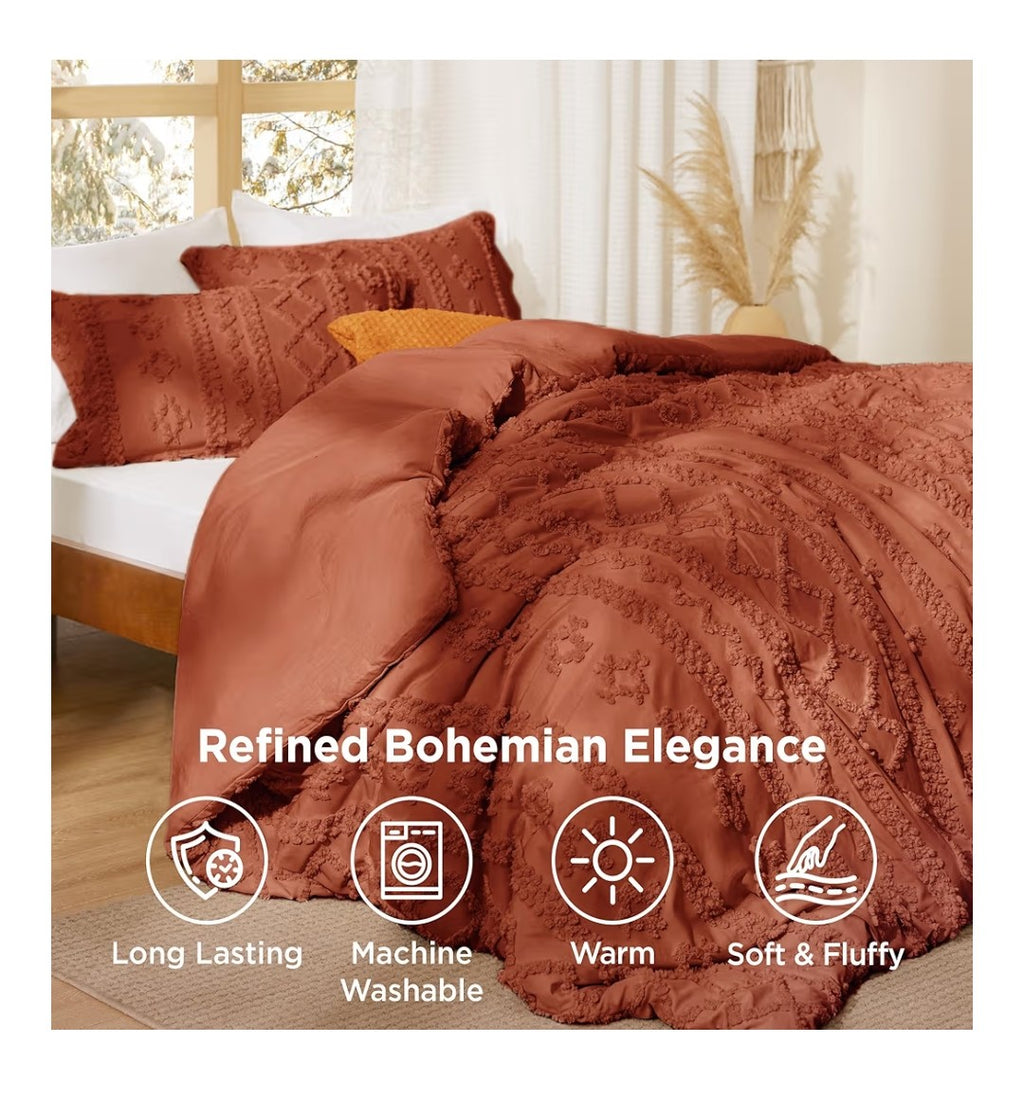 Bedsure 3pcs Queen Size Comforter Set (Terracotta)