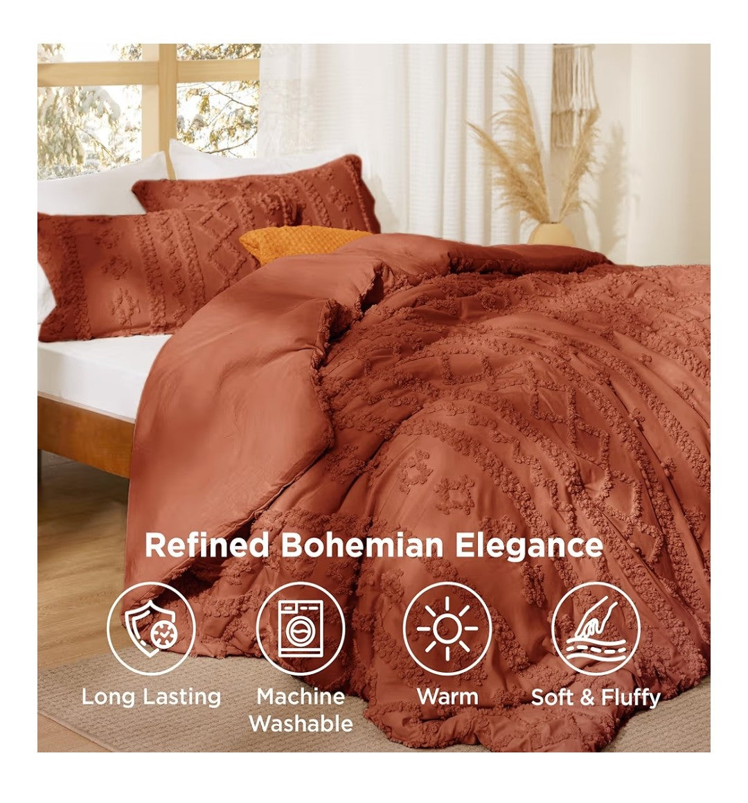 Bedsure 3pcs Queen Size Comforter Set (Terracotta)
