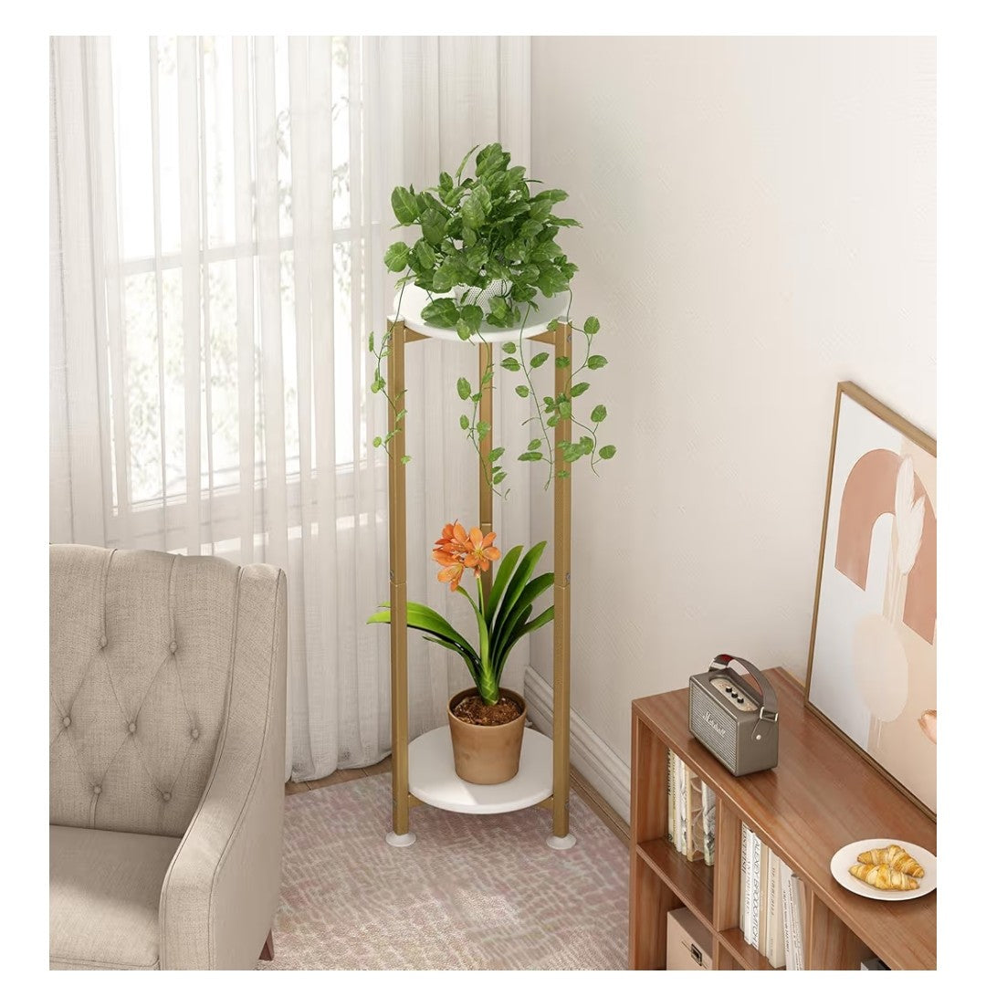 2 Tier Plant Stand with Gold Legs and White Base