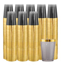 Gold & Black Plastic Cups 100pcs