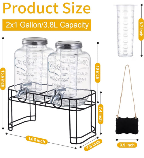 1 Gallon Glass Beverage Dispenser with Stand (2 pack)