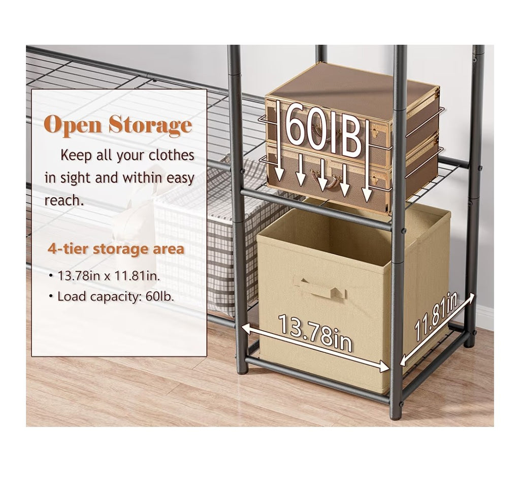 Wardrobe Closet, Portable Clothes Rack 4-Tiers