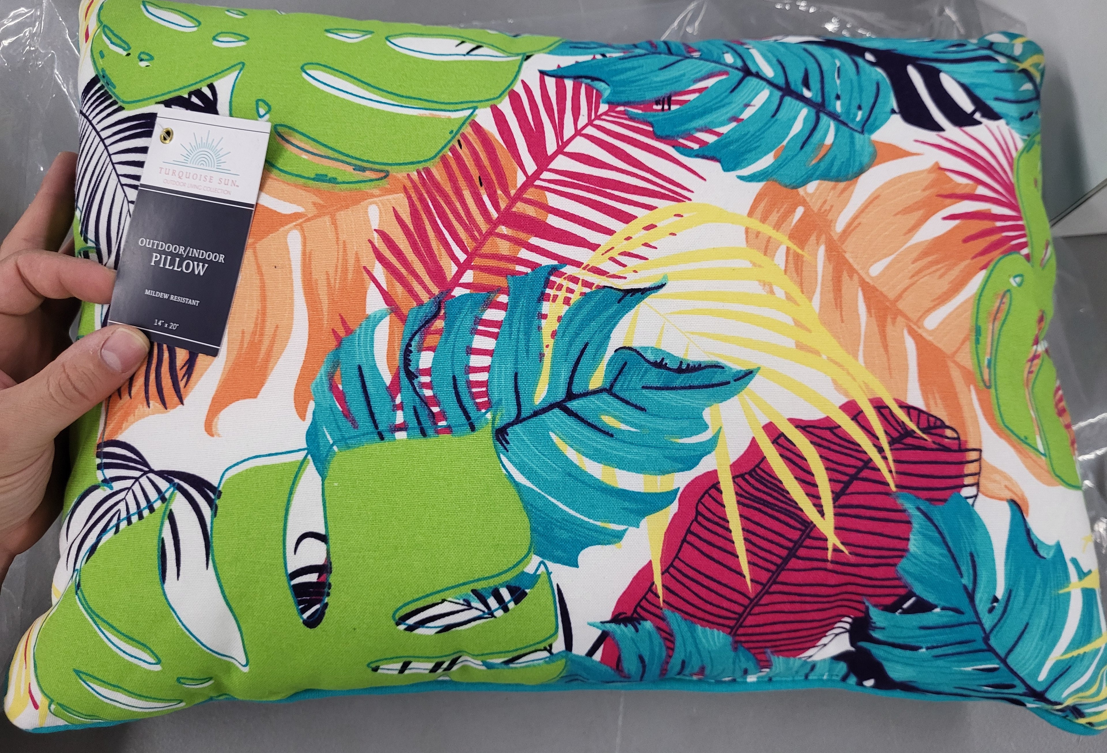 Turquoise Sun Outdoor/Indoor Pillow 14in x 20in