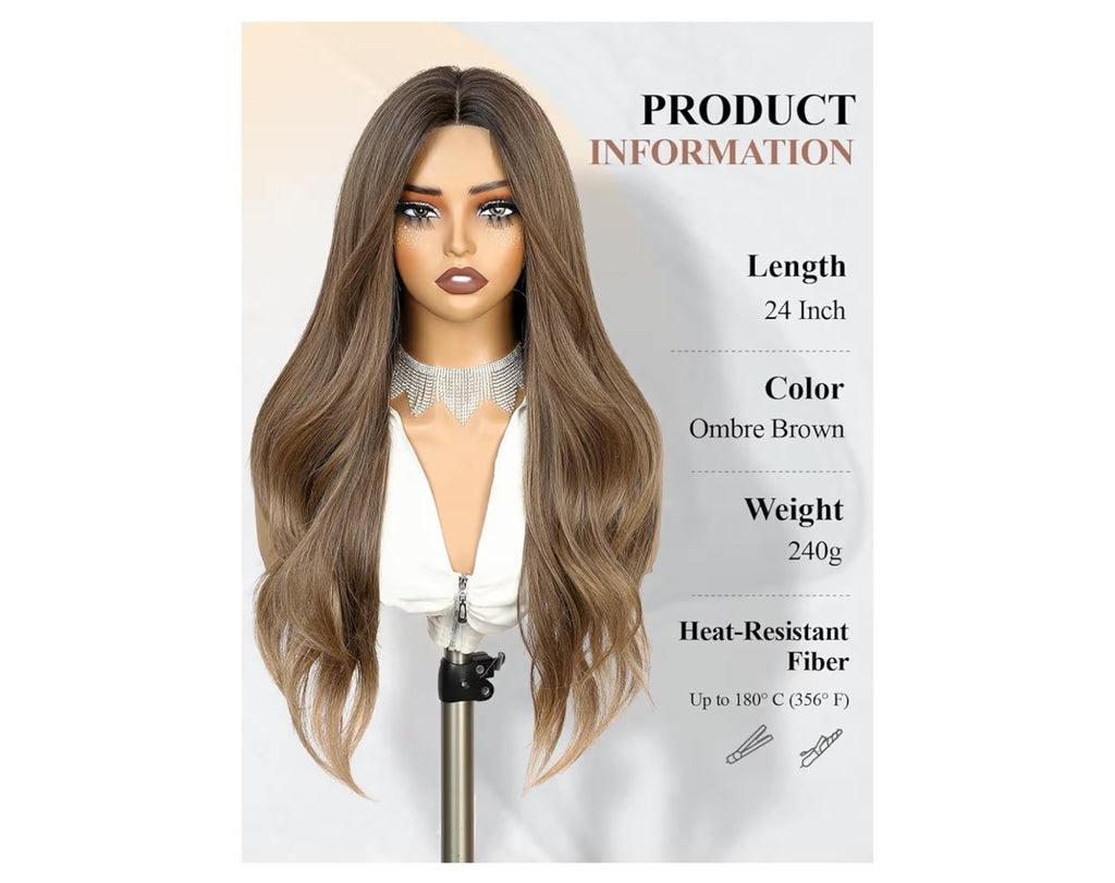 Ombre Brown Hand Tied Lace Scalp Long Curly Wavy Wigs for Women 24‘’