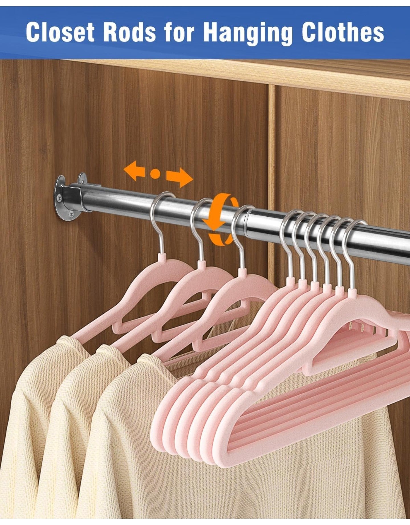 Closet Rods for Hanging Clothes - Heavy Duty, Length Adjustable (Silver, 66.5" - 76")