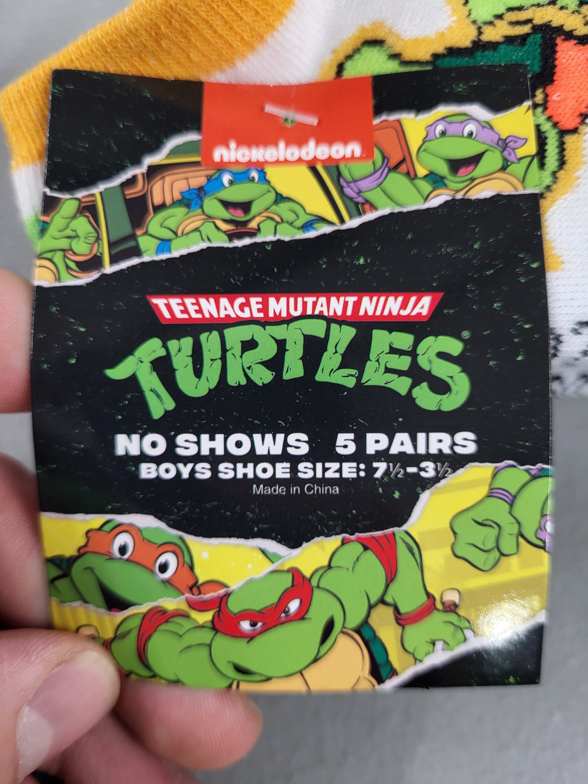 TMNT No Show Socks, 5 Pairs (Boys 7.5-3.5)