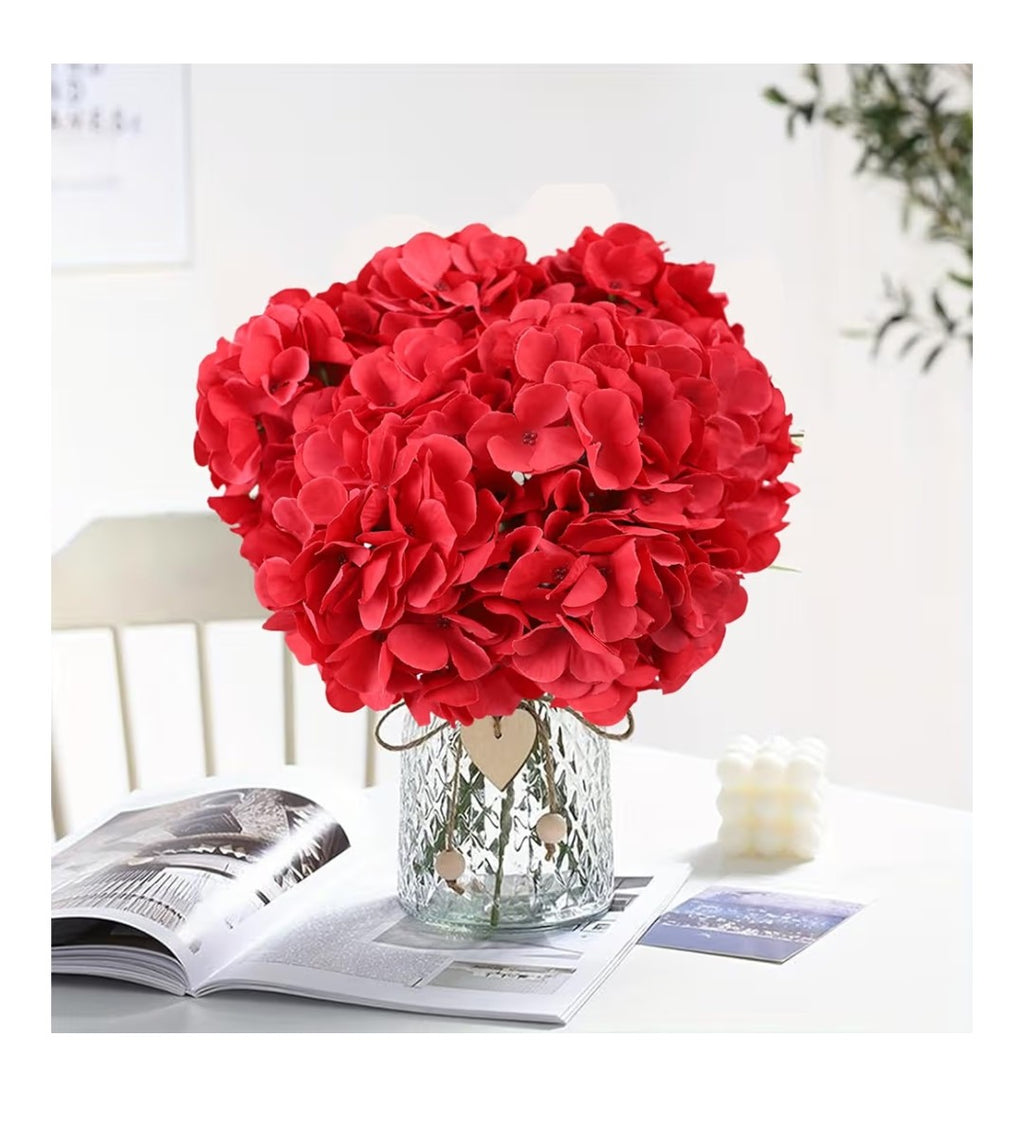 Avivioh Artificial Flowers Red Hydrangea 65pcs