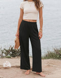 Linen High Waist Wide Leg Summer Pants (Small)