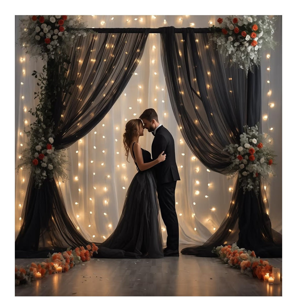Black Backdrop with String Lights 5x8ft 2 pack