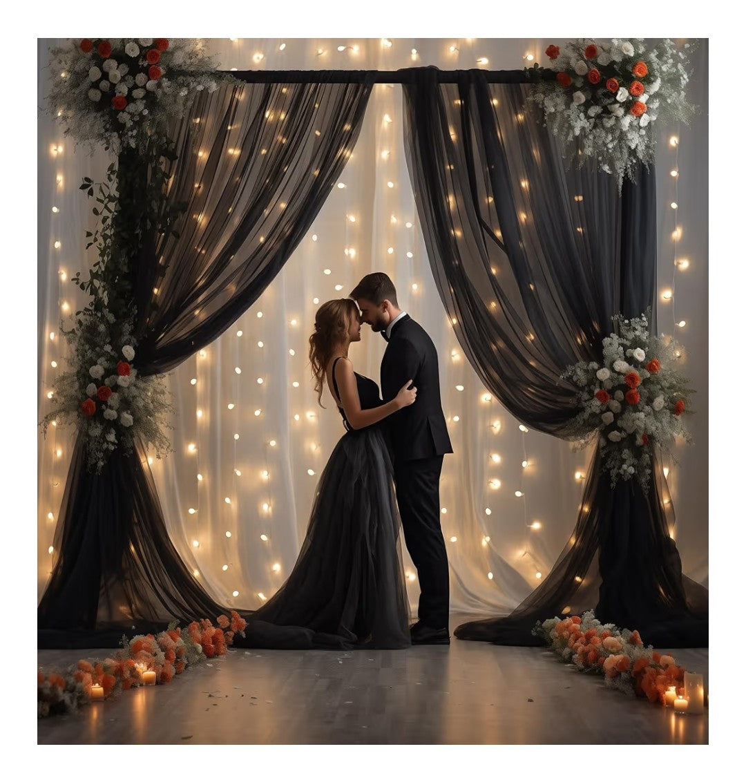 Black Backdrop with String Lights 5x8ft 2 pack