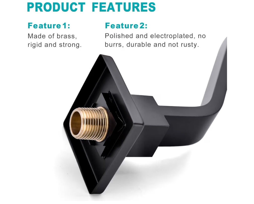16 Inch S Shape Matte Black Shower Head Arm, Square Wall Mounted Shower Arm and Flange Included